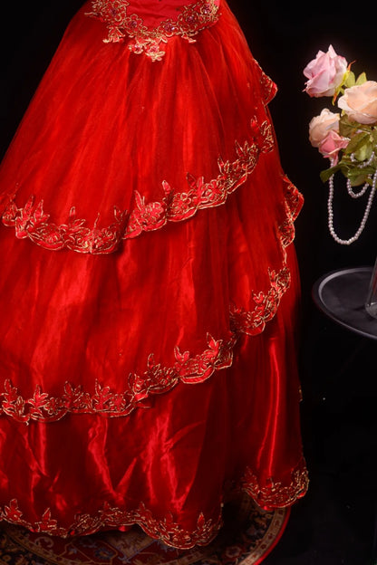 Pretty Ball Gown High Neck Red Quinceanera Dresses With Lace For Sweet 15 Anos Celebration Birthday Formal Gown RB8777