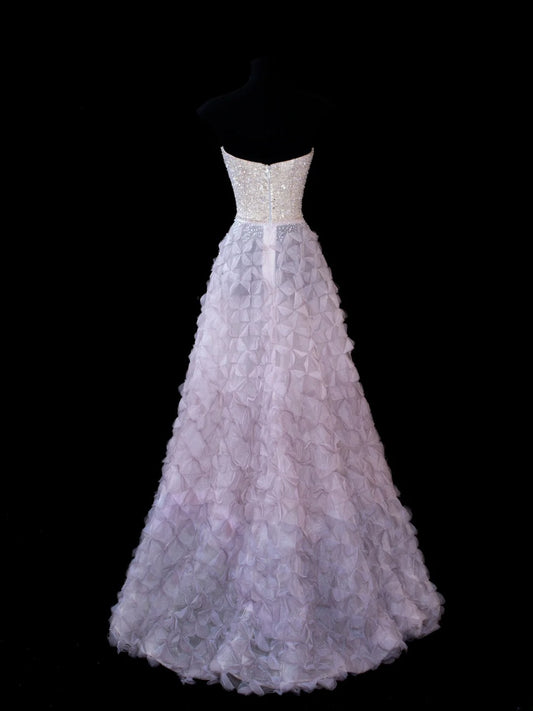 Elegant Ball Gown Strapless Lilac Tulle With Beads Long Formal Fancy Evening Dresses Dinner Outfits Classy Party Gowns AS592