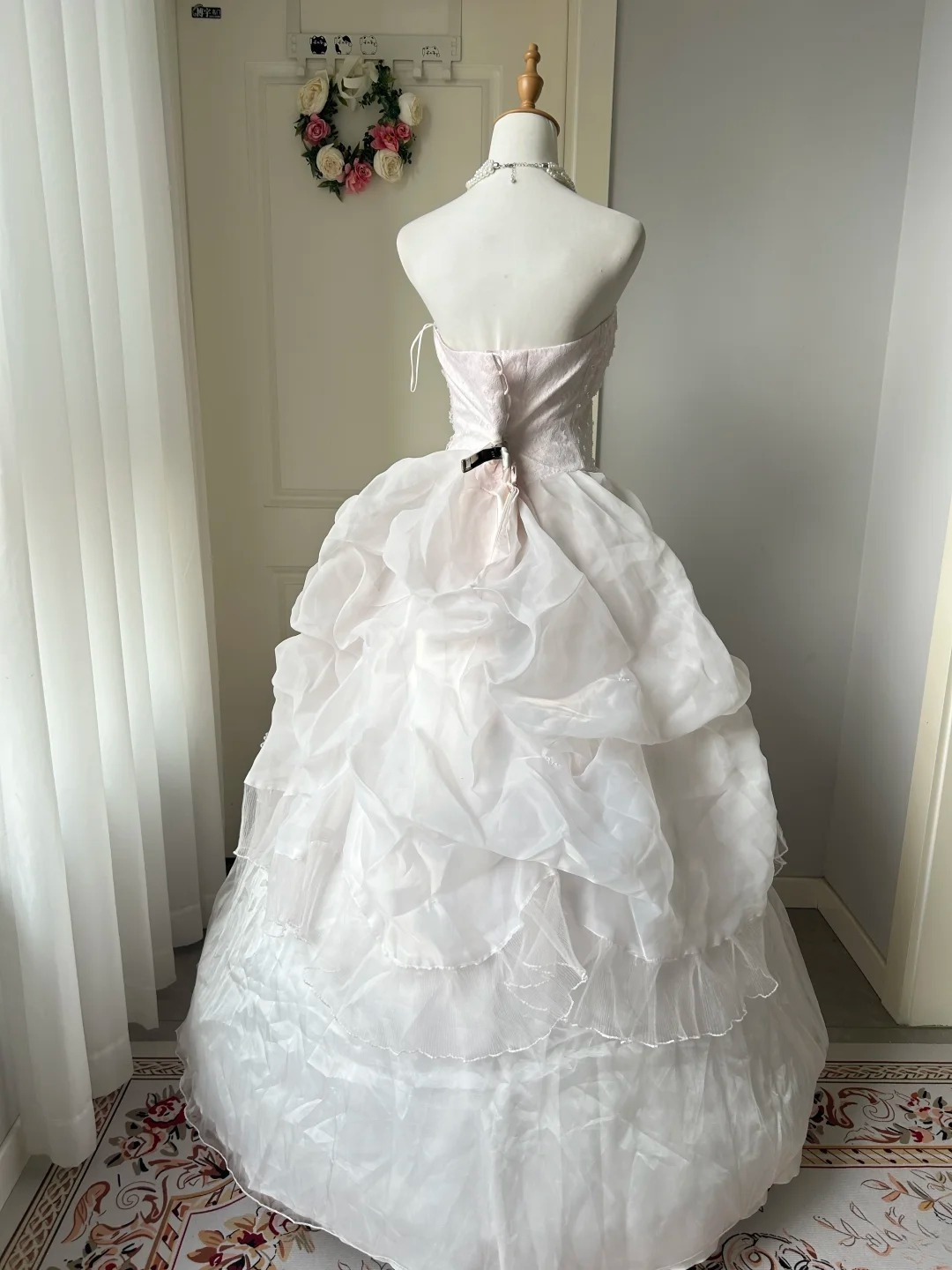 Sweet 16 Quinceanera Dress Ball Gown Strapless Pink With Tiered Layers Lace 16th Birthday Party Outfits RC0946