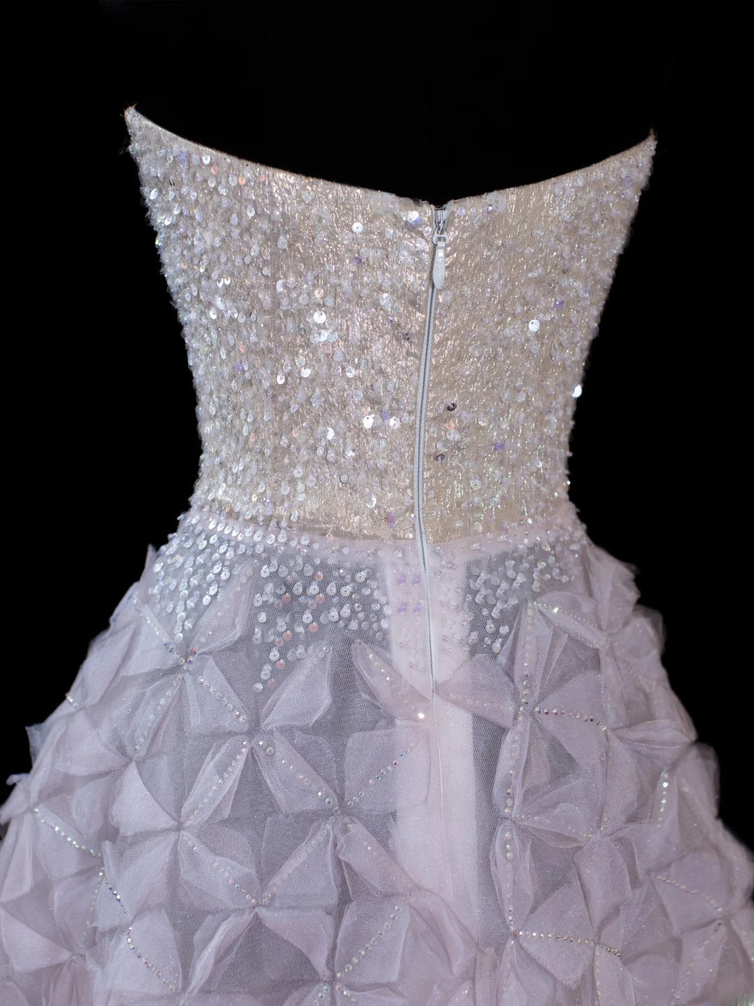 Elegant Ball Gown Strapless Lilac Tulle With Beads Long Formal Fancy Evening Dresses Dinner Outfits Classy Party Gowns AS592