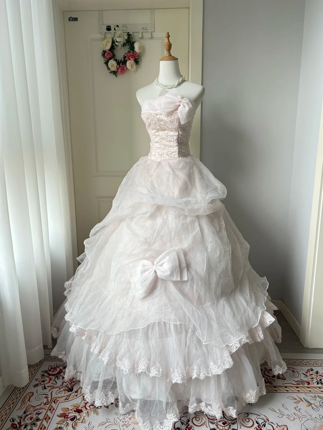 Sweet 16 Quinceanera Dress Ball Gown Strapless Light Pink With Tiered Layers Lace 16th Birthday Party Outfit RC0947