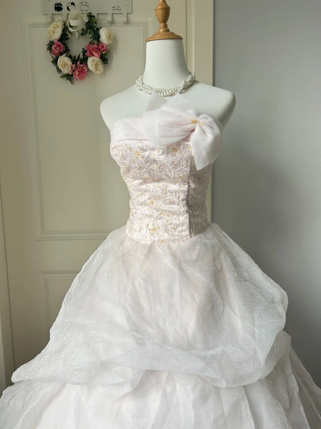 Sweet 16 Quinceanera Dress Ball Gown Strapless Light Pink With Tiered Layers Lace 16th Birthday Party Outfit RC0947
