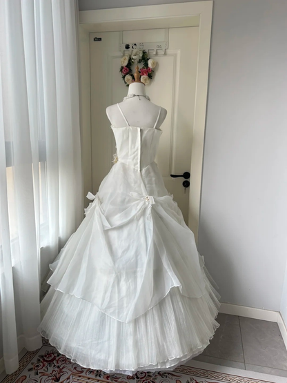 Sweet 16 Quinceanera Dress Ball Gown Spaghetti Straps White With Tiered Lace 16th Birthday Party Outfit RC0948