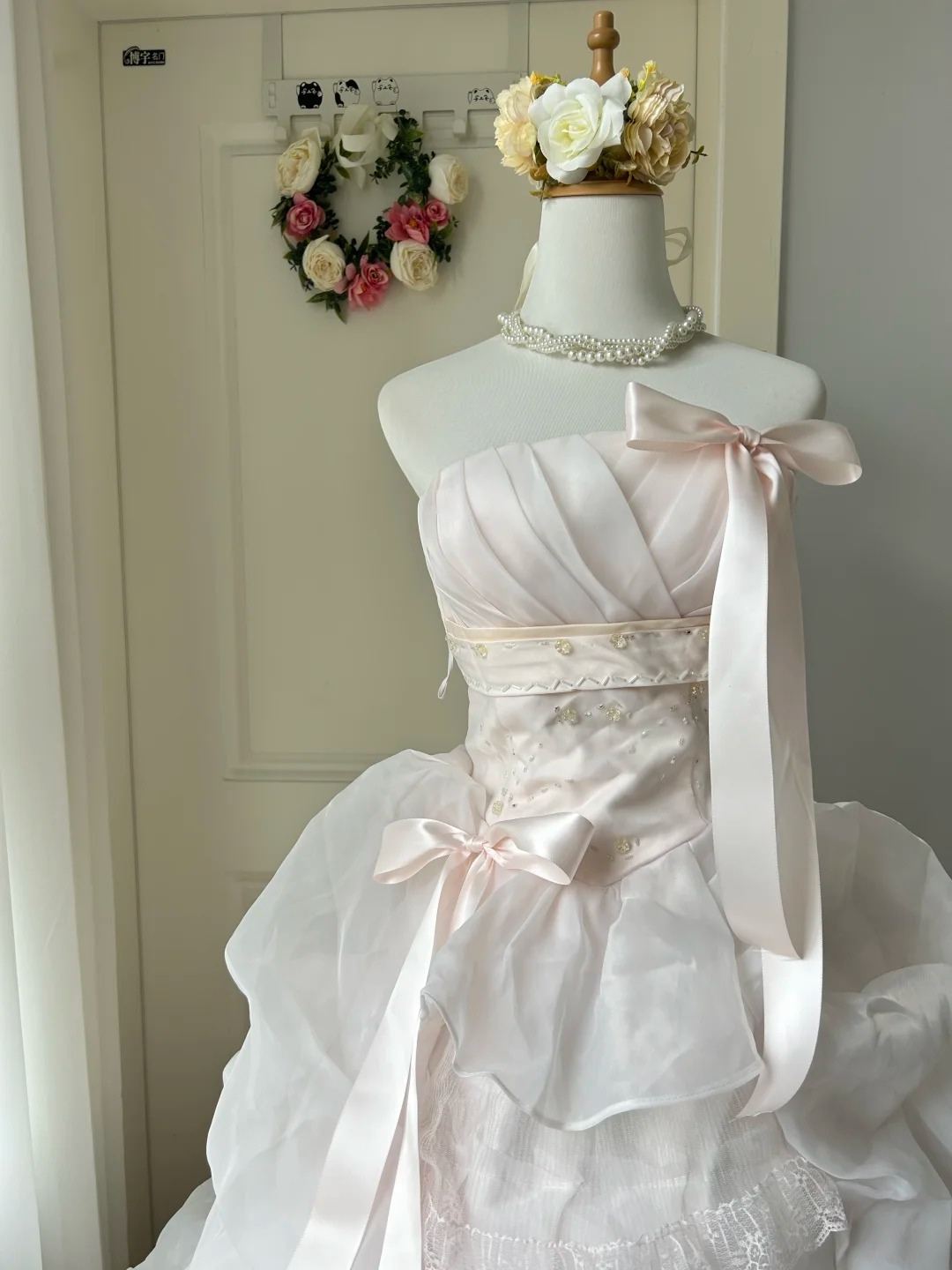 Sweet 16 Quinceanera Dress Ball Gown Strapless Light Pink With Tiered Lace 16th Birthday Party Outfit RC0952