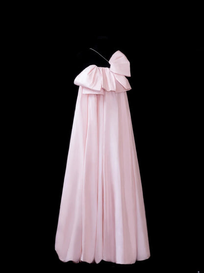 Elegant A line One Shoulder Pink Satin Long Formal Fancy Evening Dresses Dinner Outfits Classy Party Gowns AS599