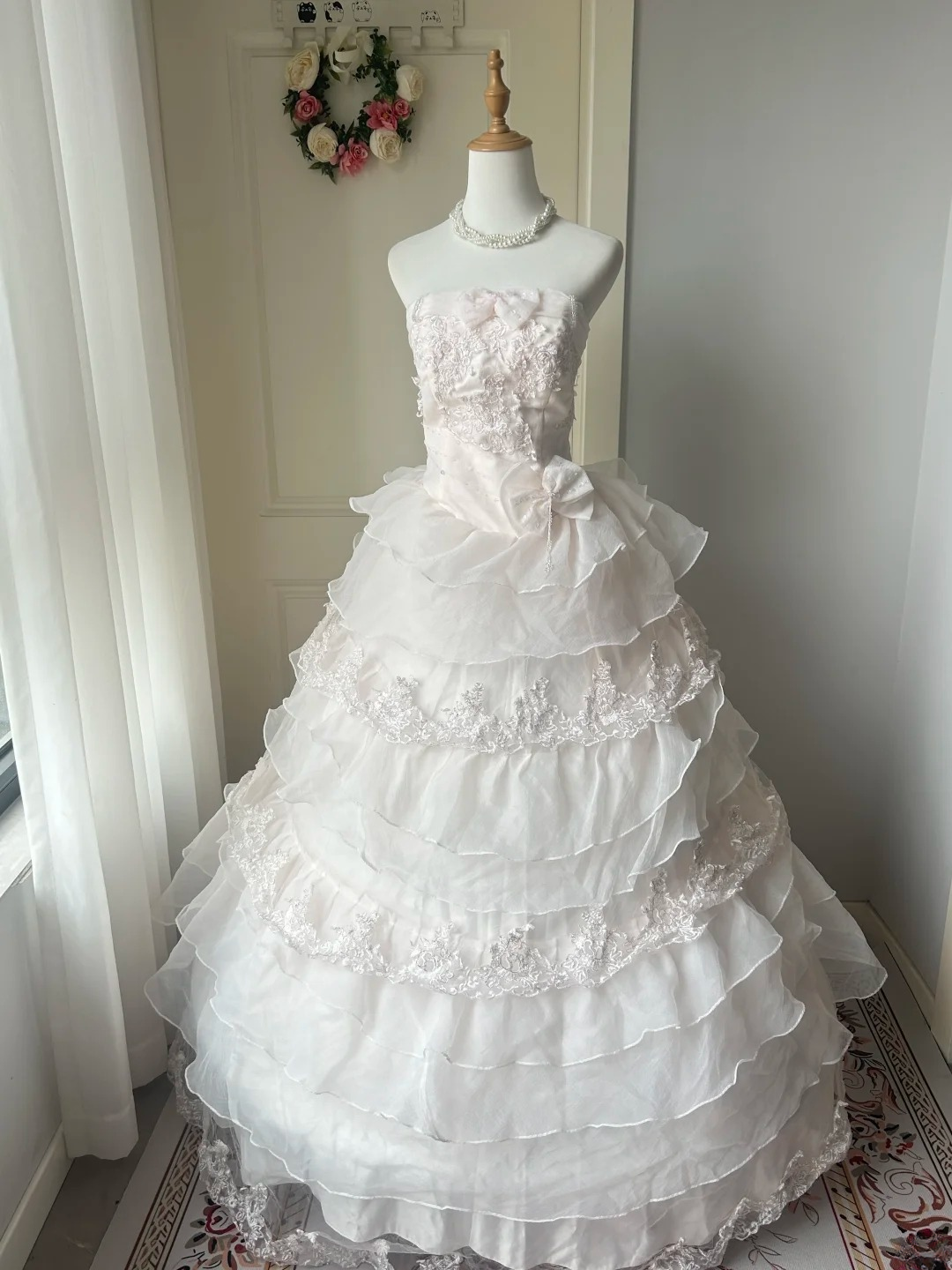 Prom Dresses ideas Beautiful Strapless Ball Gown Light Pink Ruffled Tiered Long Formal Party Gown 8th Grade Dress RC0953