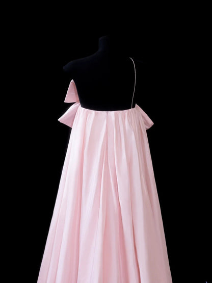 Elegant A line One Shoulder Pink Satin Long Formal Fancy Evening Dresses Dinner Outfits Classy Party Gowns AS599