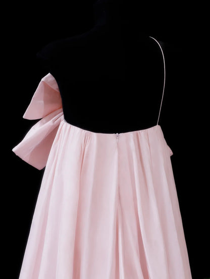 Elegant A line One Shoulder Pink Satin Long Formal Fancy Evening Dresses Dinner Outfits Classy Party Gowns AS599