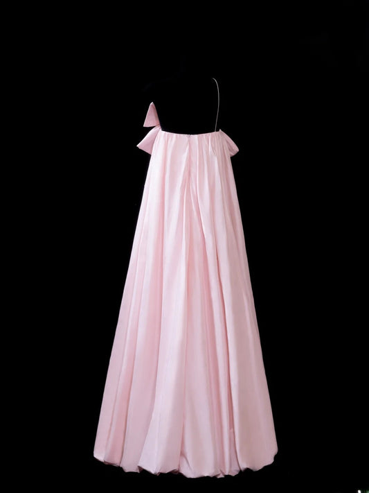 Elegant A line One Shoulder Pink Satin Long Formal Fancy Evening Dresses Dinner Outfits Classy Party Gowns AS599