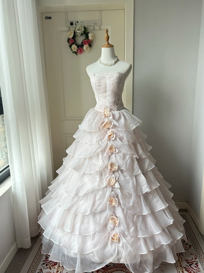 Prom Dresses ideas Beautiful Strapless Ball Gown Light Pink Ruffled Tiered Flowers Formal Party Gown 8th Grade Dress RC0954