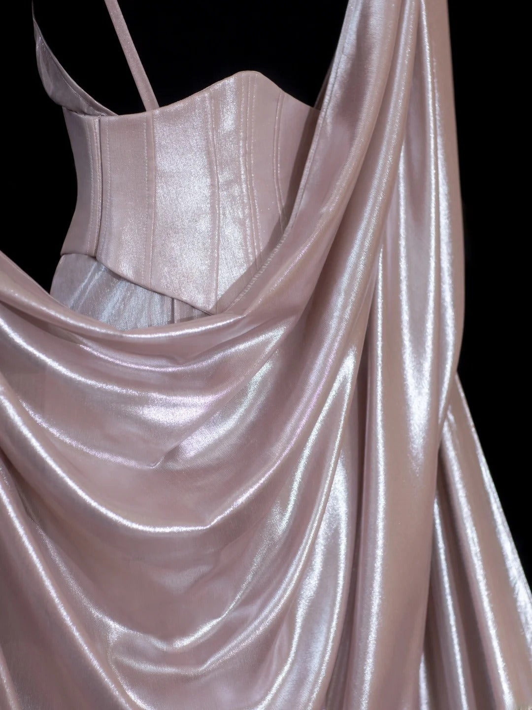 Chic Formal Mermaid Spaghetti Strap Pink Satin With Slit Cape Style Impress Long Prom Dresses Party Gowns AS600