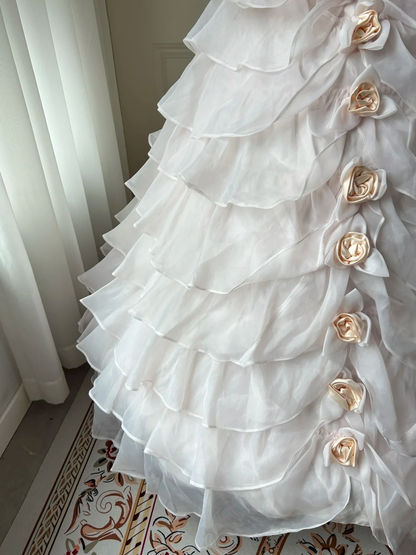 Prom Dresses ideas Beautiful Strapless Ball Gown Light Pink Ruffled Tiered Flowers Formal Party Gown 8th Grade Dress RC0954