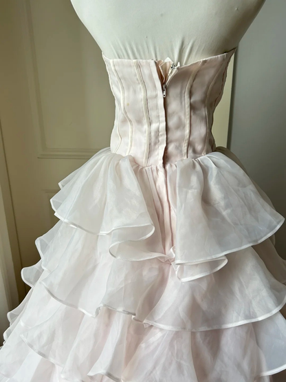 Prom Dresses ideas Beautiful Strapless Ball Gown Light Pink Ruffled Tiered Flowers Formal Party Gown 8th Grade Dress RC0954
