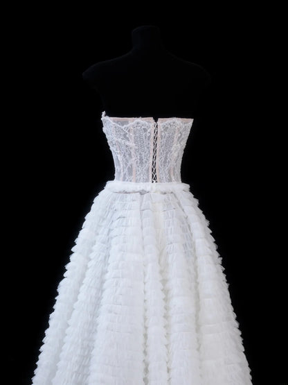 Elegant Ball Gown Sweetheart White Tulle Lace Tops Formal Fancy Evening Dresses Dinner Outfits Classy Party Gowns AS604
