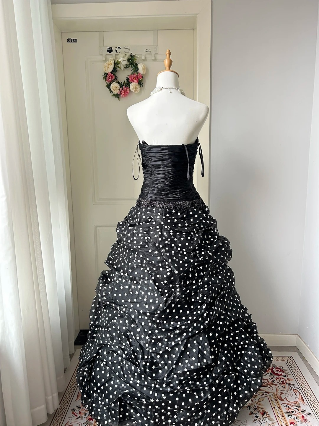 Sweet 16 Quinceanera Dress Ball Gown Sweetheart Black Polka Dots With Tiered 16th Birthday Party Outfit RC0957
