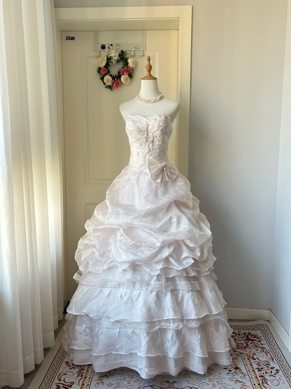 Sweet 16 Quinceanera Dress Ball Gown Strapless Light Pink With Beading Bow 16th Birthday Party Outfit RC0959
