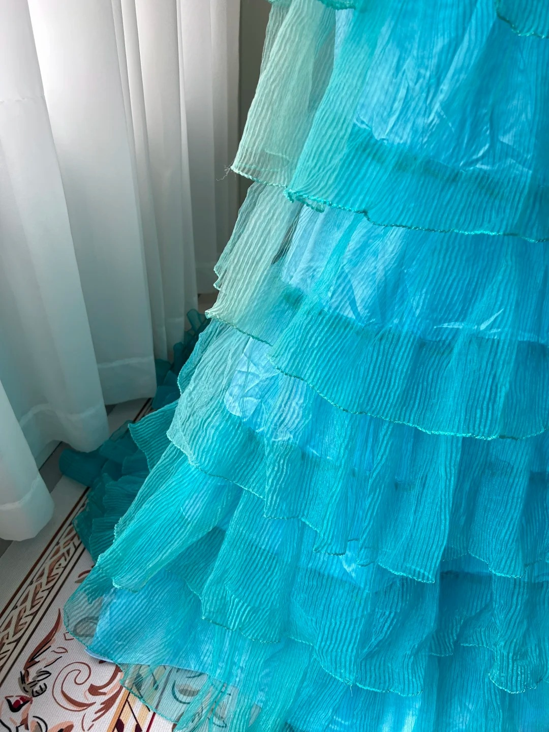 Gorgeous Evening outfit A Line Strapless Blue Tulle Prom Dresses Long Formal Dress RC1426