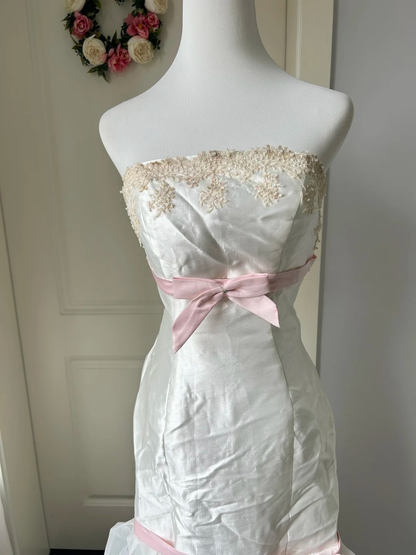 Gorgeous Evening outfit Mermaid Strapless White Organza Prom Dresses Long Formal Dress RC1428