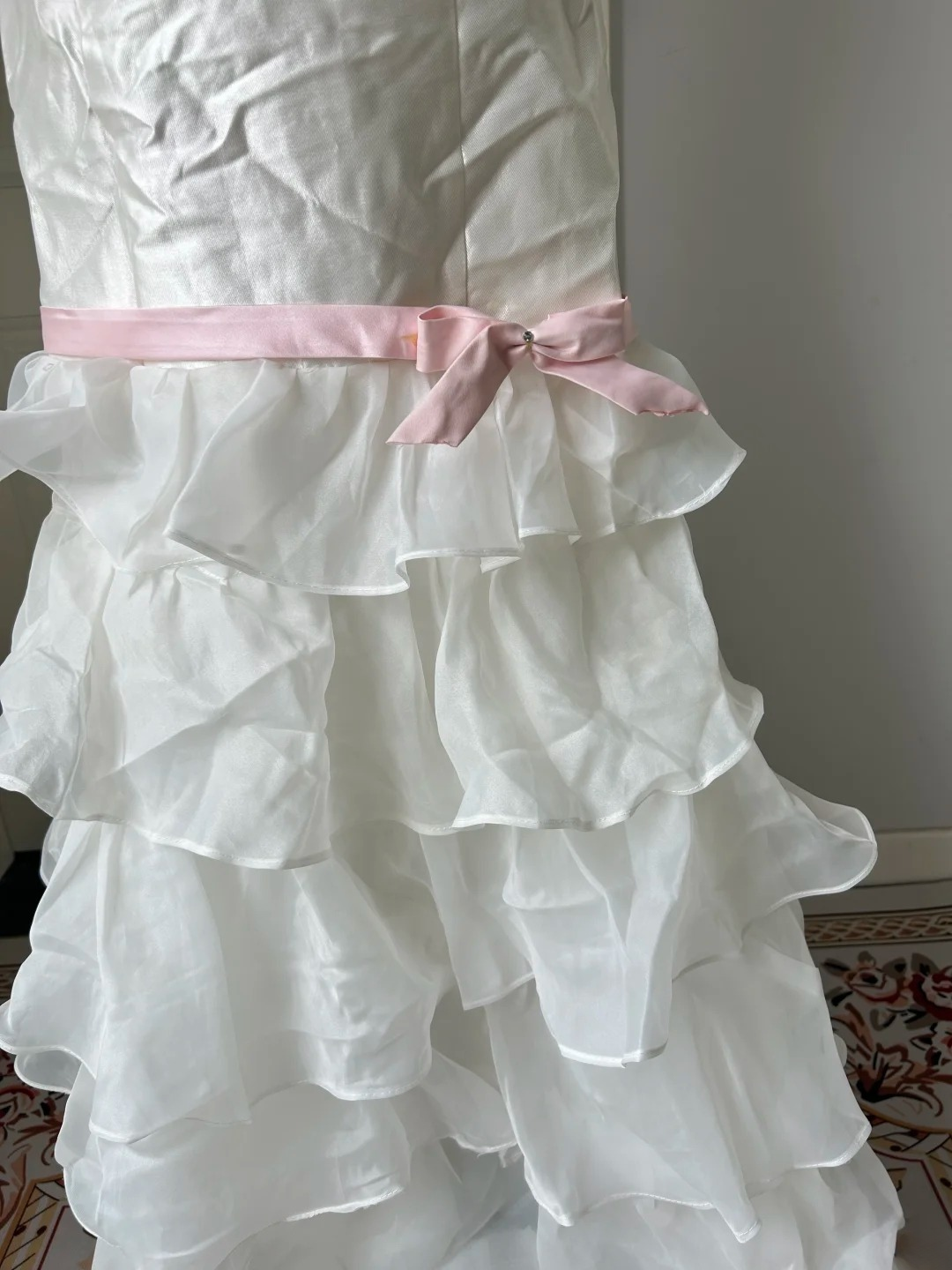 Gorgeous Evening outfit Mermaid Strapless White Organza Prom Dresses Long Formal Dress RC1428