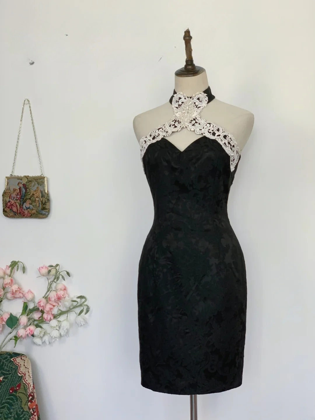 Vintage Hoco Dress Halter Little Black Dress Sheath Homecoming Party Dresses RB9647