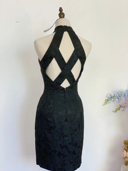 Vintage Hoco Dress Halter Little Black Dress Sheath Homecoming Party Dresses RB9647