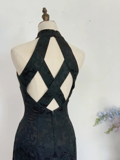 Vintage Hoco Dress Halter Little Black Dress Sheath Homecoming Party Dresses RB9647