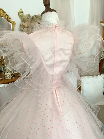 Pink Sweet 16 Dress Tulle Ballgown High Neck Polka Dots Sweet Sixteen Dress With Ruffled RB9676