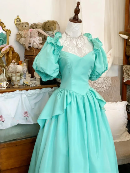 Elegant A Line Sweetheart Blue Satin Long Prom Dress Floor Length Evening Party Gown RB9677