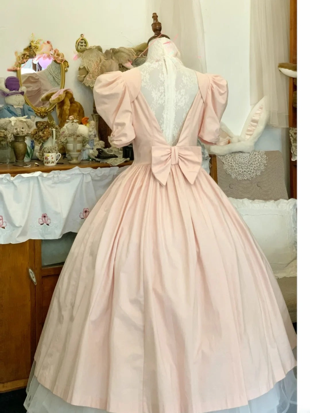 Pink Sweet 16 Dress Satin Ballgown V Neck With Sleeves Sweet Sixteen Dress RB9678