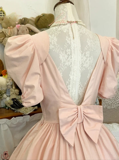 Pink Sweet 16 Dress Satin Ballgown V Neck With Sleeves Sweet Sixteen Dress RB9678