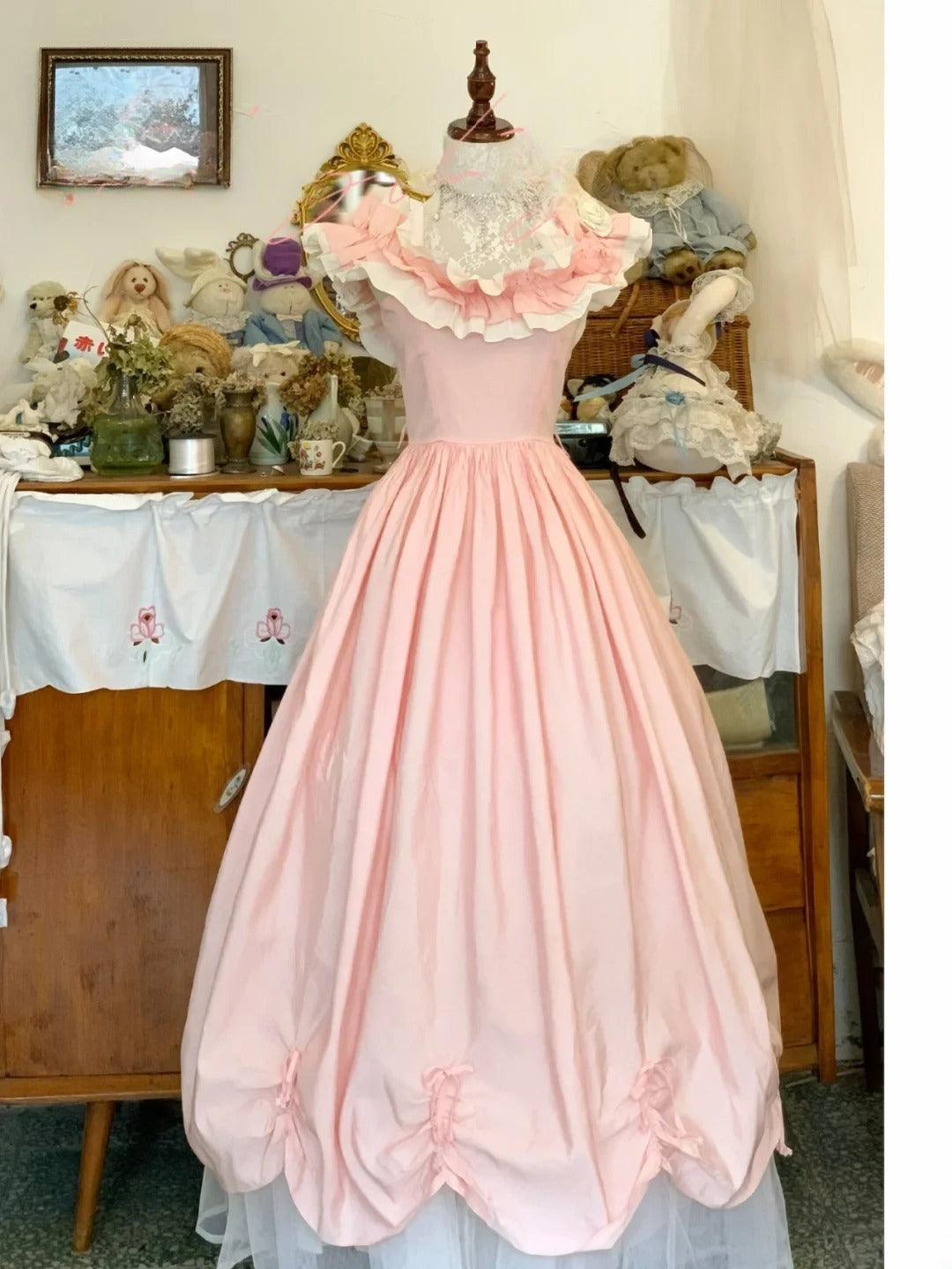 Pink Sweet 16 Dress Satin Ballgown Square Neck With Ruffled Sweet Sixteen Dress RB9679