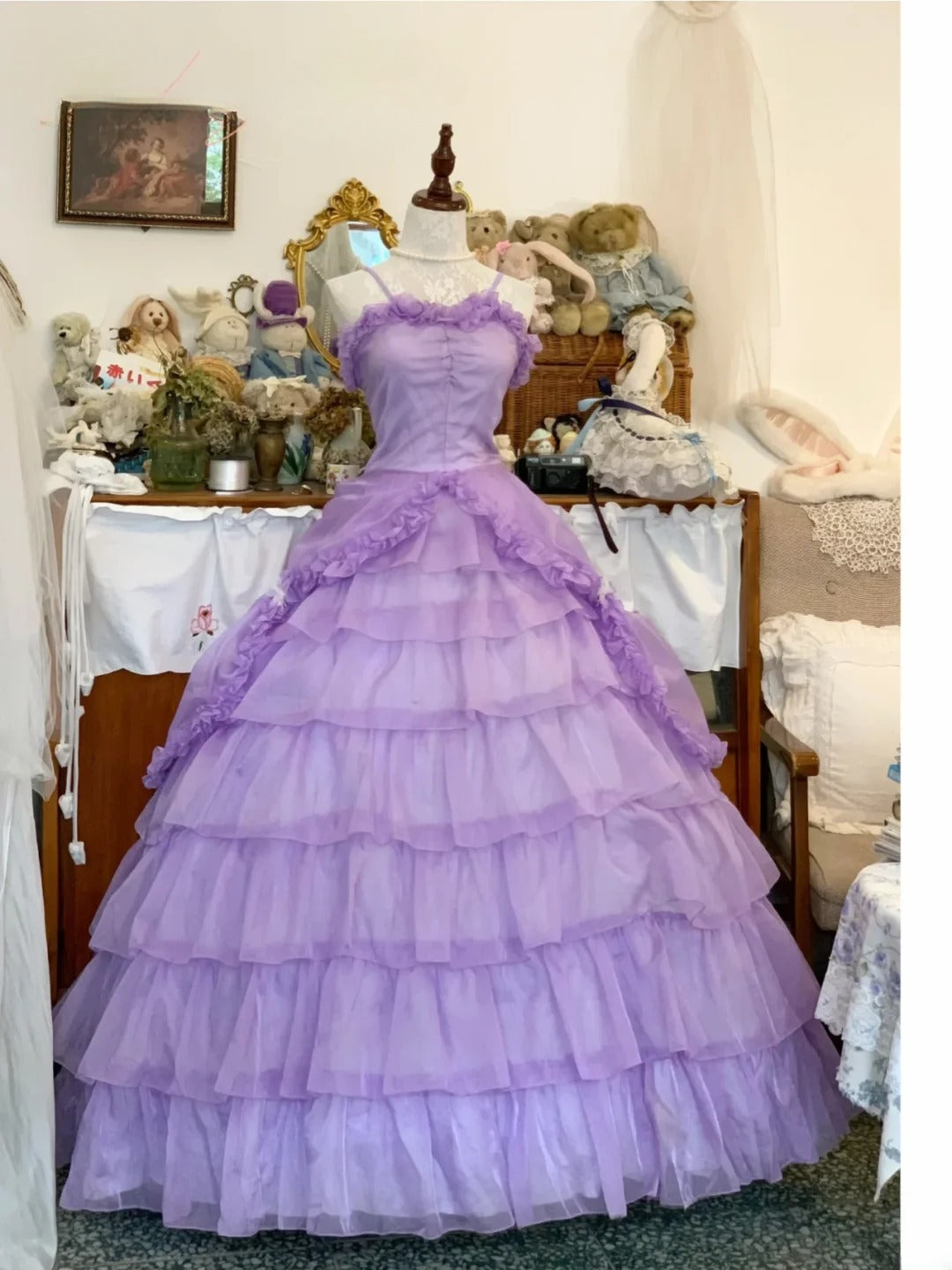 Sweet 16 Dress Ball Gown Spaghetti Straps Lilac With Tiered Layers Vestido De 15 Sweet Sixteen Dress RB9680