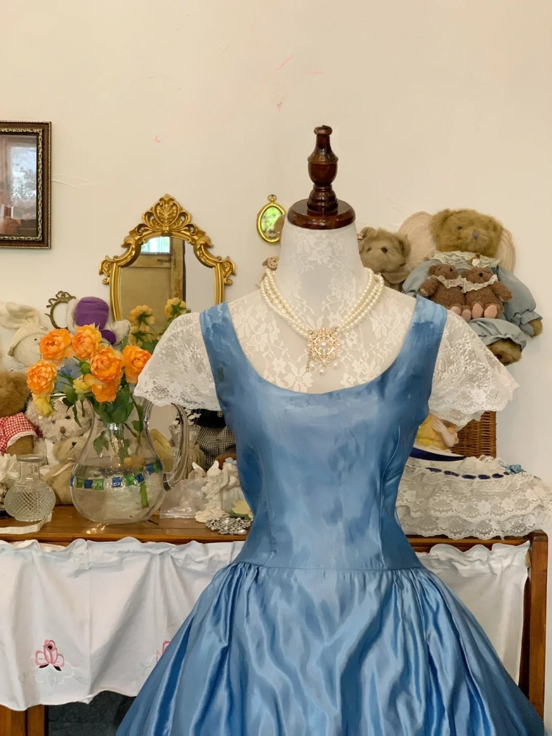 Sweet 16 Dress Satin Ballgown Square Neck Blue With Lace Sweet Sixteen Dress RB9681