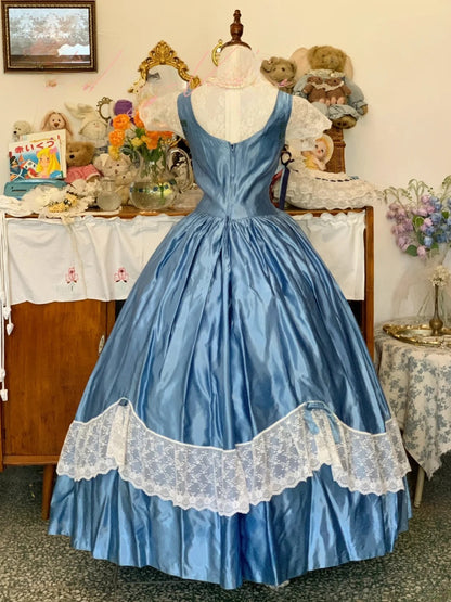 Sweet 16 Dress Satin Ballgown Square Neck Blue With Lace Sweet Sixteen Dress RB9681