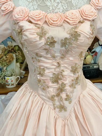 Sweet 16 Dress Satin Ballgown Square Neck Pink With Lace 3D Flowers Sweet Sixteen Dress RB9683