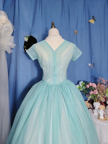 Elegant Ball Gown V Neck Prom Dress Mid Length Evening Party Gown RB9686