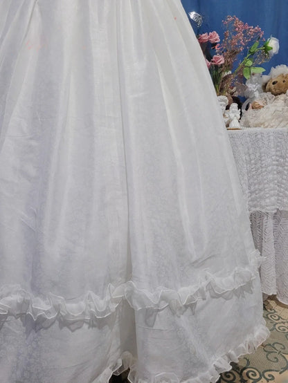 Vintage Wedding Dress Ball Gown Square With Puffy Sleeves White Bridal Gown for Big Day RB9689