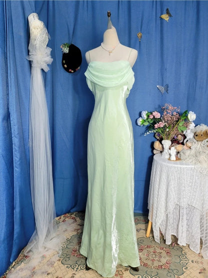 Elegant Mermaid Spaghetti Straps Mint Green Chiffon Prom Dress Floor Length Evening Party Gown RB9690