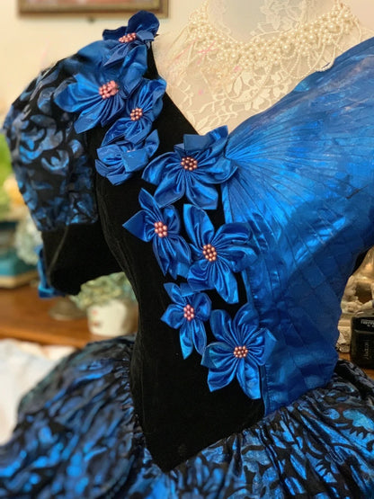 Sweet 16 Dress Satin Ballgown V Neck Royal Blue With 3D Flowers Sweet Sixteen Dress RB9691