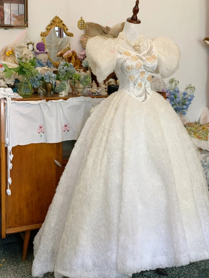 Sweet 16 Dress Satin Ballgown V Neck White With Beading Sleeves Sweet Sixteen Dress RB9693