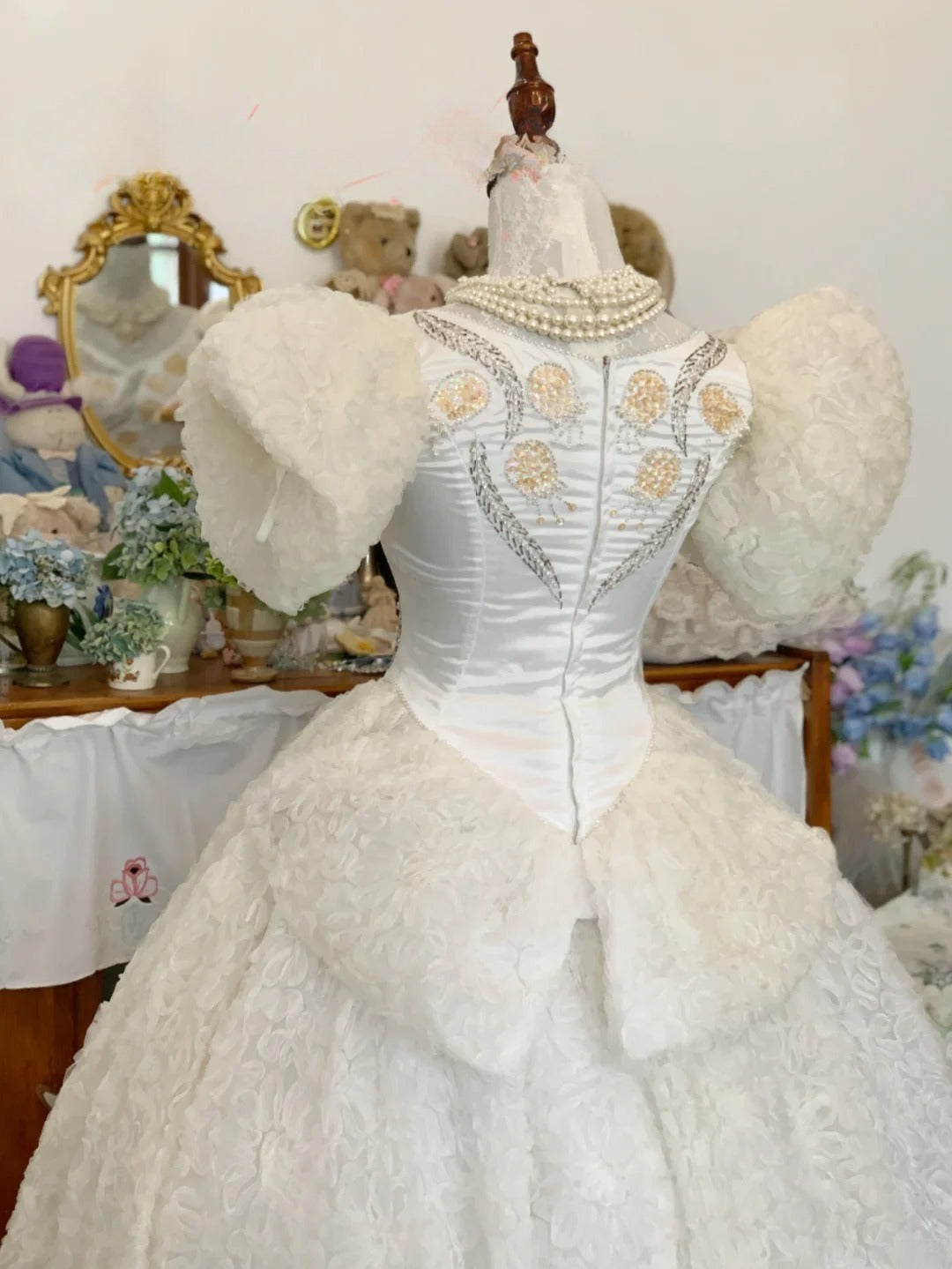 Sweet 16 Dress Satin Ballgown V Neck White With Beading Sleeves Sweet Sixteen Dress RB9693