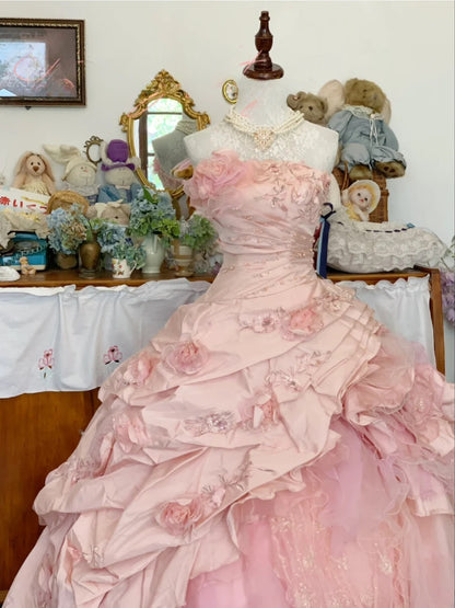 Sweet 16 Dress Ball Gown Strapless Pink With Tiered Layers Vestido De 15 Sweet Sixteen Dress RB9694