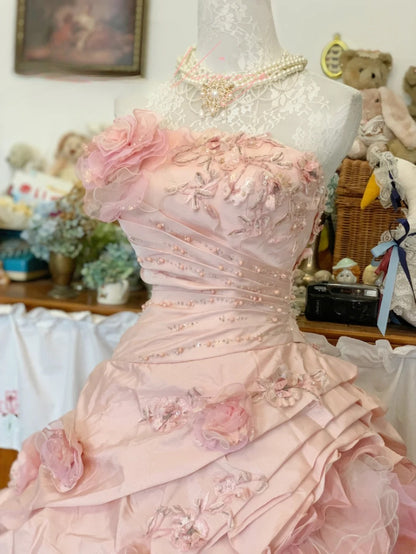 Sweet 16 Dress Ball Gown Strapless Pink With Tiered Layers Vestido De 15 Sweet Sixteen Dress RB9694