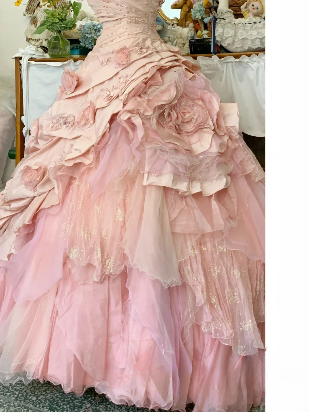 Sweet 16 Dress Ball Gown Strapless Pink With Tiered Layers Vestido De 15 Sweet Sixteen Dress RB9694