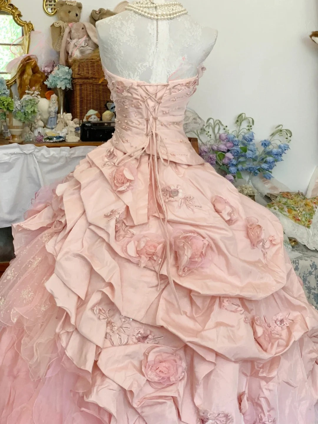 Sweet 16 Dress Ball Gown Strapless Pink With Tiered Layers Vestido De 15 Sweet Sixteen Dress RB9694