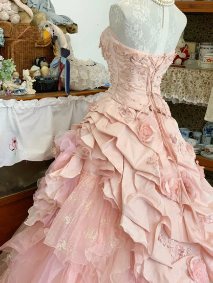 Sweet 16 Dress Ball Gown Strapless Pink With Tiered Layers Vestido De 15 Sweet Sixteen Dress RB9694