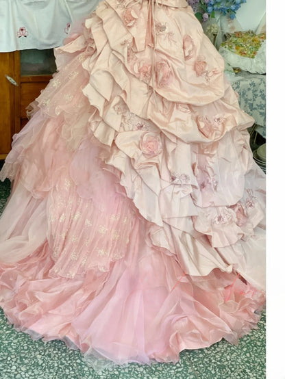 Sweet 16 Dress Ball Gown Strapless Pink With Tiered Layers Vestido De 15 Sweet Sixteen Dress RB9694