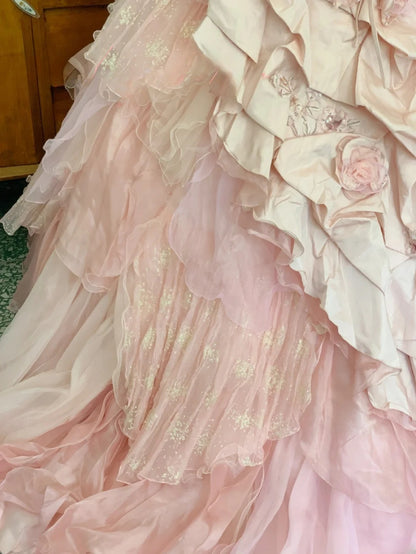 Sweet 16 Dress Ball Gown Strapless Pink With Tiered Layers Vestido De 15 Sweet Sixteen Dress RB9694