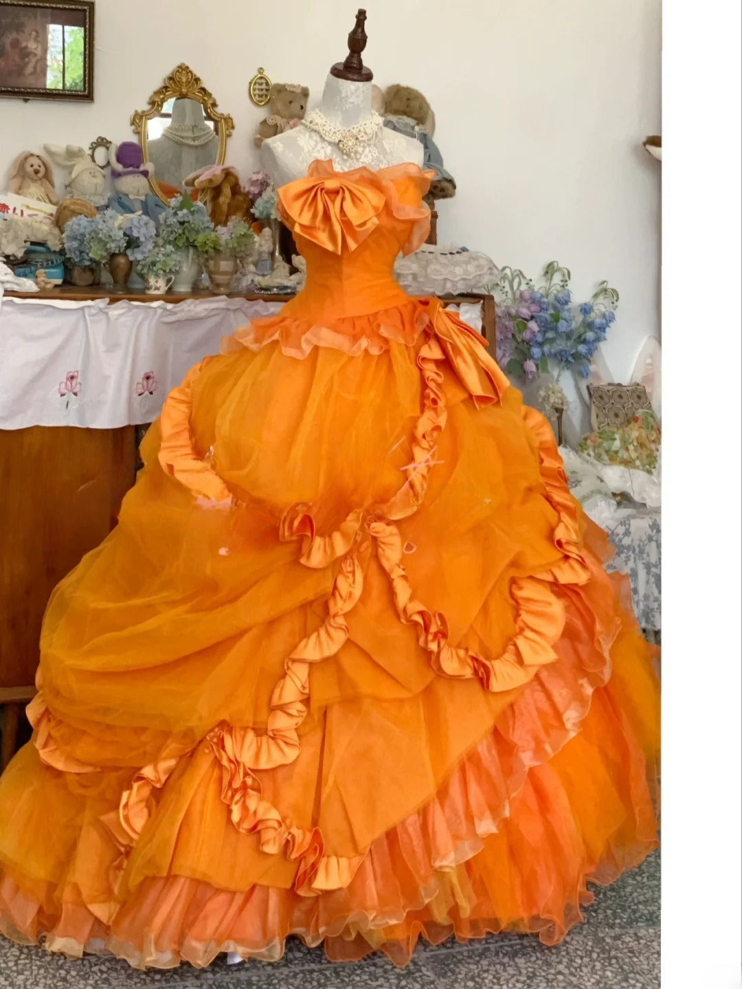 Sweet 16 Dress Ball Gown Strapless Orange With Tiered Layers Vestido De 15 Sweet Sixteen Dress RB9696