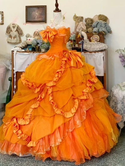 Sweet 16 Dress Ball Gown Strapless Orange With Tiered Layers Vestido De 15 Sweet Sixteen Dress RB9696